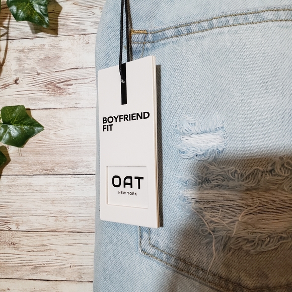 OAT New York High Rise Miami Light Wash Denim Jeans Boyfriend Raw Hem New NWT - Picture 7 of 10